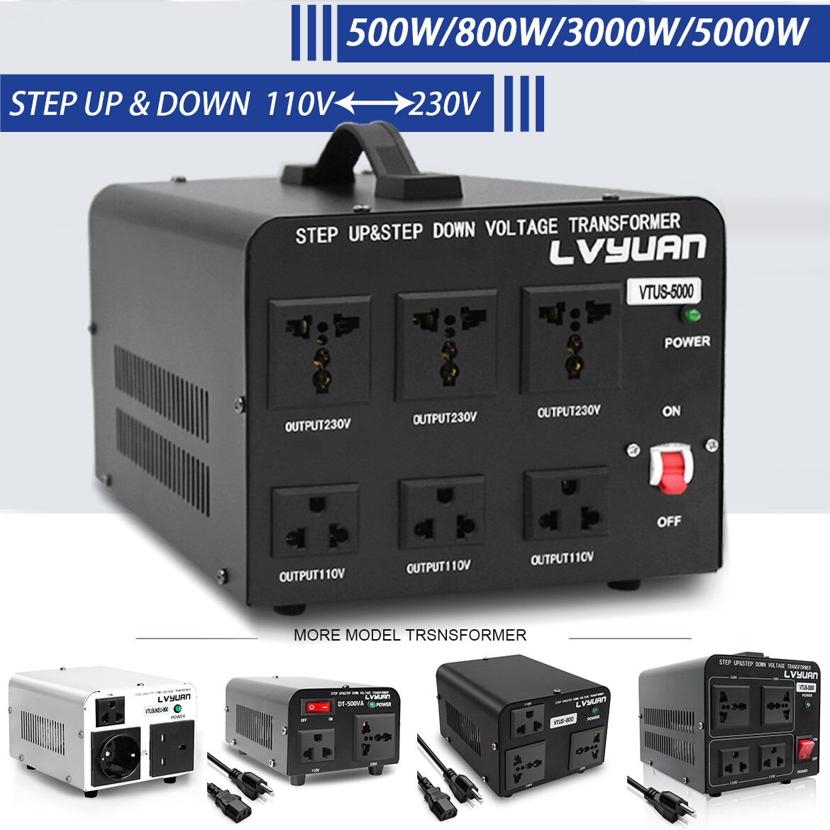 500W-5000W Voltage Transformer Converter Step Up Step Down 110V ⇋ 220V Travel