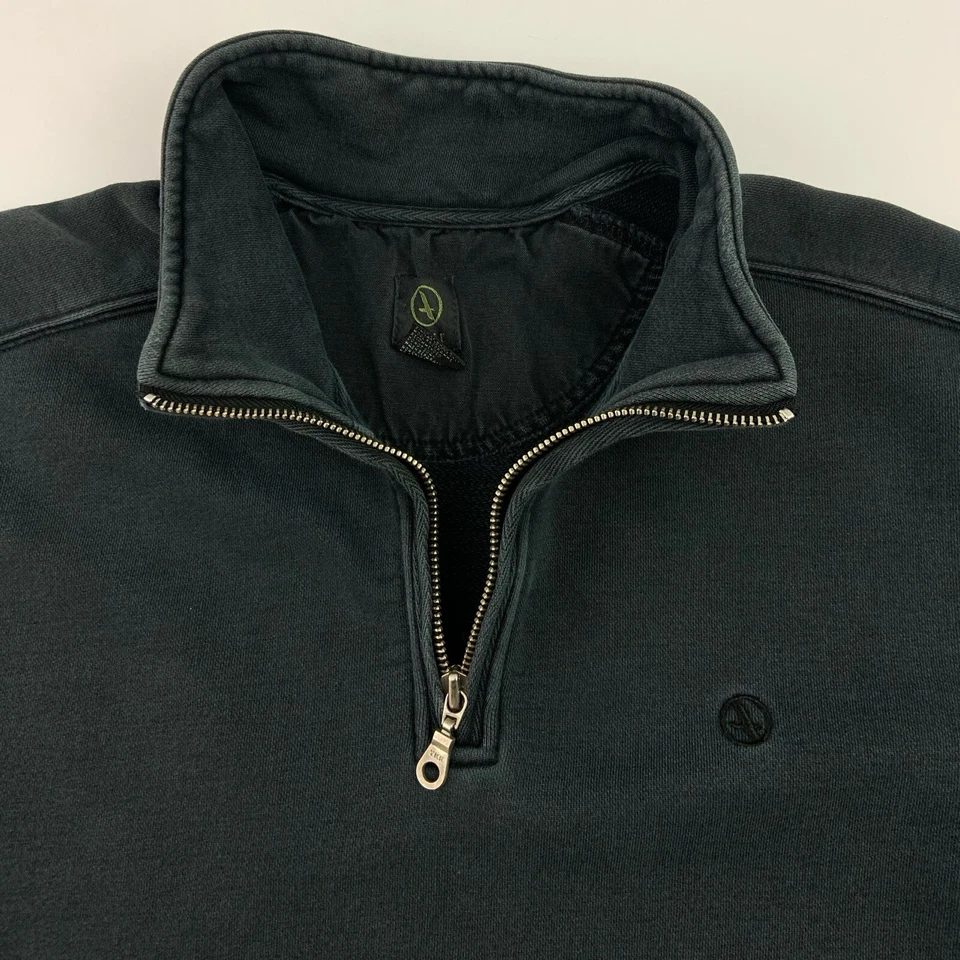 Aigle 重量级 1/4 拉链运动衫套衫 XL 码褪色黑色肘贴 — 第 2/4 张图片