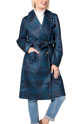 Thread Collective Trench Patterned Trench Coat Navy Plaid