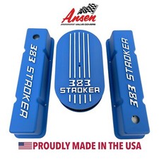 383 Stroker Valve Covers Air Cleaner Kit - Blue Raised Logo - Ansen Usa