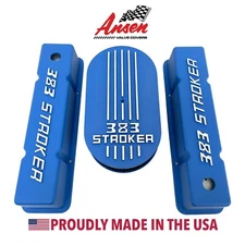 383 STROKER Valve Covers & Air Cleaner Kit - BLUE, Raised Logo - Ansen USA
