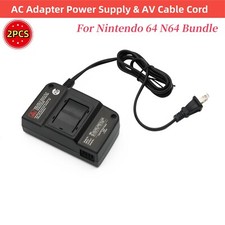 2PCS AC Adapter Power Supply  AV Cable Cord For Nintendo 64 N64 Bundle