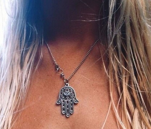 Silver Hamsa Hand Necklace of Fatima 