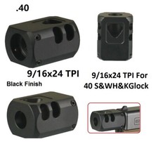 9/16x24 9/16-24 TPI Fits Glock S W 40 .40 Muzzle Brake Compensator Al Black
