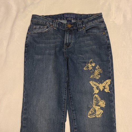 BACCINI Womens 6P Embellished Gold Butterflies Dark Straight Leg Jeans - Picture 3 of 12