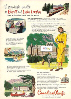 CANADIAN PACIFIC HOTEL & RAIL BANFF & LAKE LOUISE RESORT 18 SKY HIGH THRILLS AD