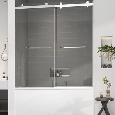 Classical Chrome Bathtub Door 56-60 in.W x 62 in.H Frameless Tub Shower Door