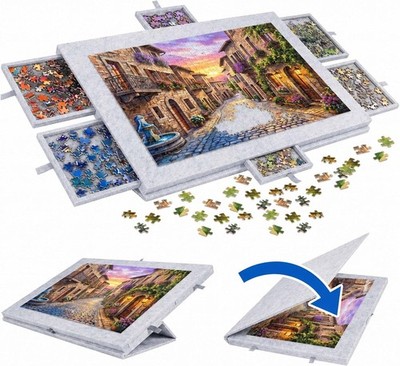 1000 Teile Puzzletisch Kippbares Filz Puzzlebrett mit 6 Schubladen Puzzleplatte