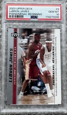Graded 2003-04 UD LeBron James #9 Phenomenal Beginning Rookie RC Card PSA 10. rookie card picture