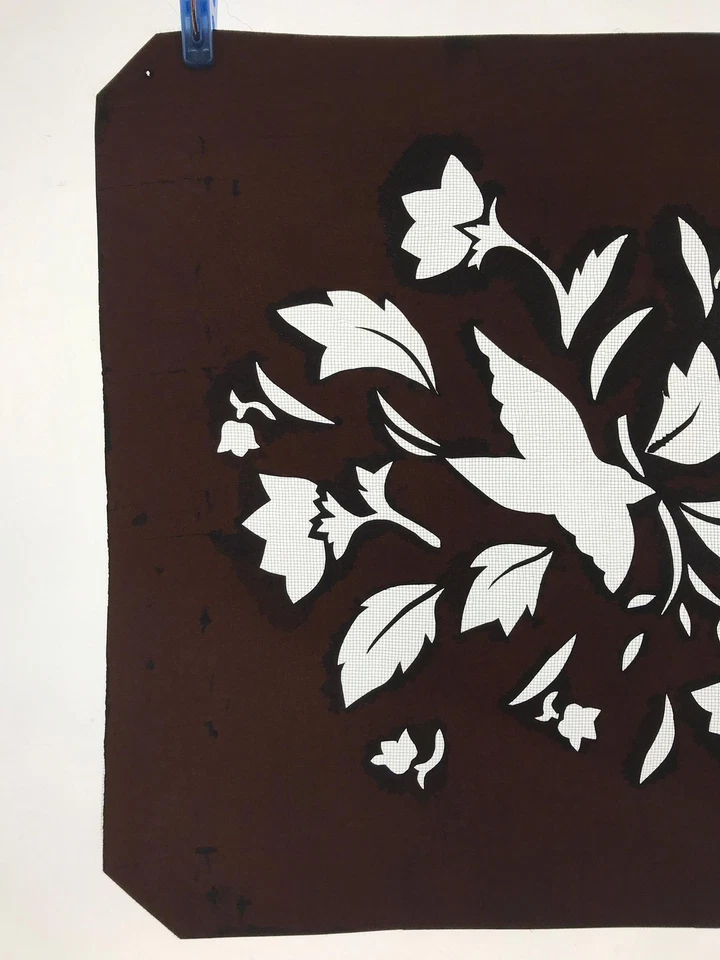 Antique Japanese Katagami Paper Kimono Stencil Katazome Flowers Leaves A669 - Image 4 of 4