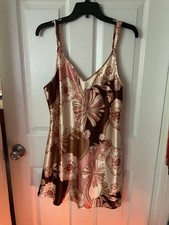 OSCAR de la RENTA Pink Label Beige/Gold Floral V neck Mini Robe Negligee Sz XL