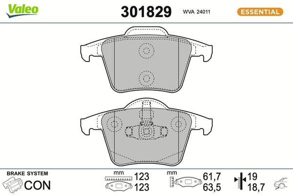 Bremsbelagsatz Scheibenbremse Essential Valeo 301829 FüR Volvo XC90 1 275 VAN-image