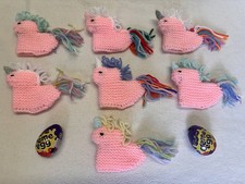 Hand Knitted Easter Unicorn Creme Egg Covers For Easter Egg Hunts And Gifts