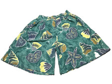 Vintage Women Bermuda Cotton Green Floral Pleated Pocket Short Size M Pockets