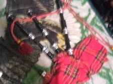 Highland Scottish Bagpipe Royal Stewart Cover black Silver Mounts tutor book