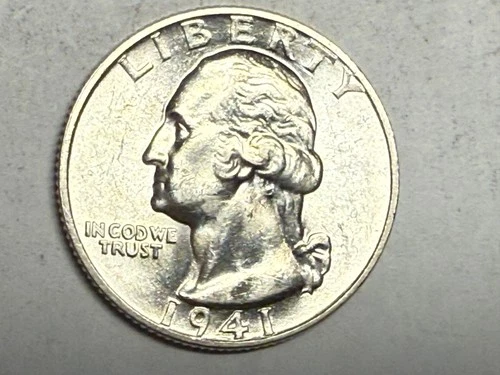 1941 satiny white BU WASHINGTON silver U.S. quarter dollar. #kg8