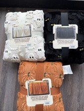 NWT Costco Halloween Faux Fur Throw Blanket Lot of 3 Ghost Cat Pumpkin