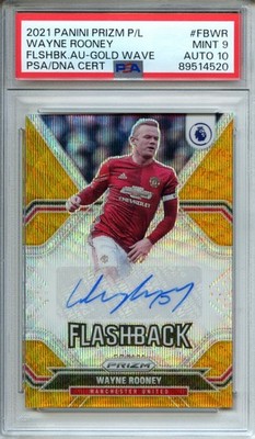 2021-22 Prizm EPL Wayne Rooney Flashback Autographs Gold Wave #FB-WR PSA 9
