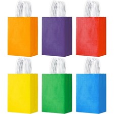 24 Pack Small Gift Bags 5.8" 3.2" 8.25" Kraft Paper Bags with Handles, Party