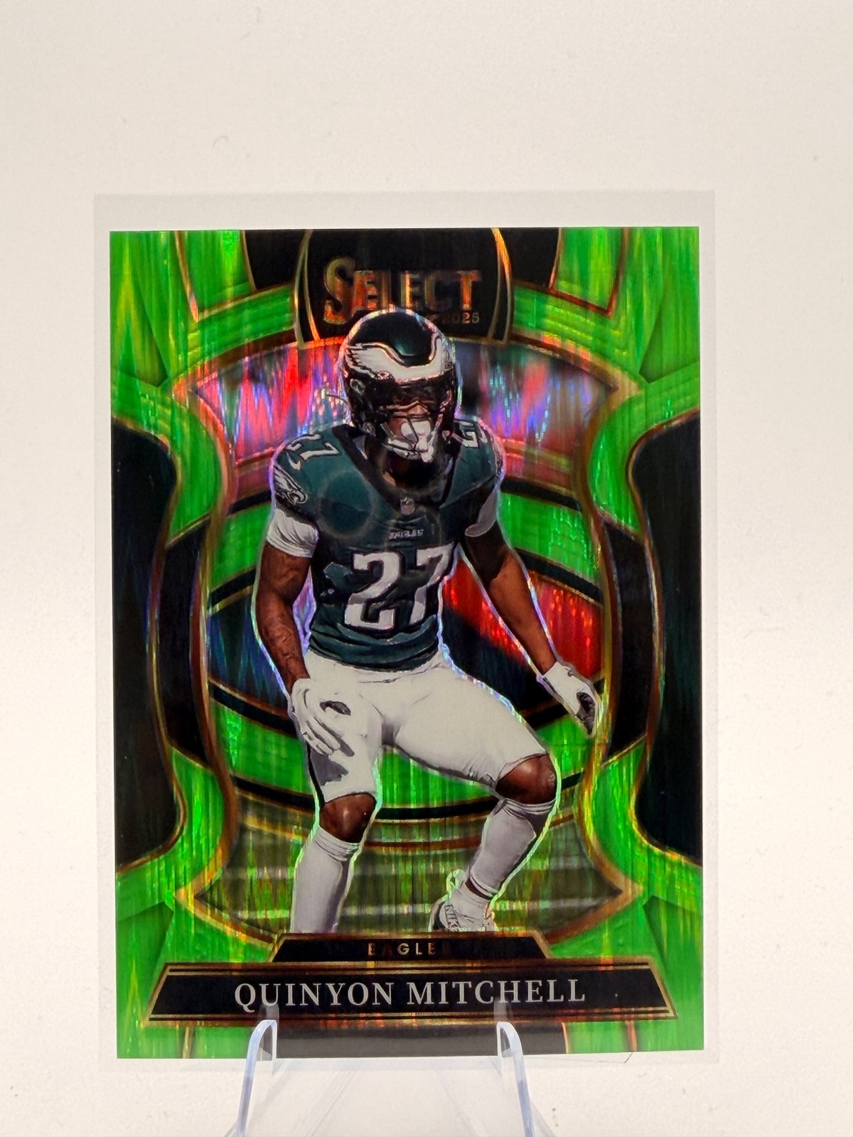 Select 2025 Panini Select Quinyon Mitchell #92 Black and Green Prizm Shock