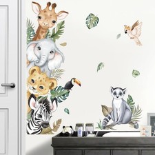 decalmile Jungle Animals Door Wall Decals Safari Elephant Giraffe Wall Stick...