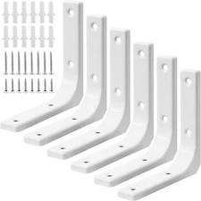 6Pcs White Metal Shelf Support Angle L Brackets, 4 X 4 Inch Wall Mounted Floatin