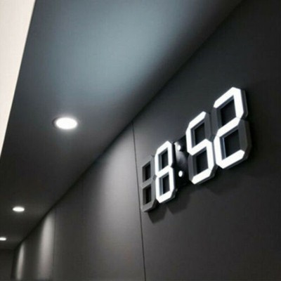 3D LED Desktop Wand Uhr Digital Wall Clock Uhr Snooze Timer 24Hr Alarmuhr NEU