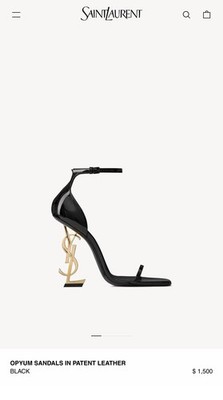 Saint Laurent Opyum YSL Heel Sandals Black Patent Leather Size 7.5   NEW $500