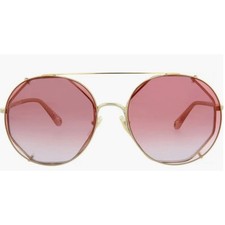 New Chlo  CH0041S Gold Pink Lens Round Pilot Sunglasses 57mm