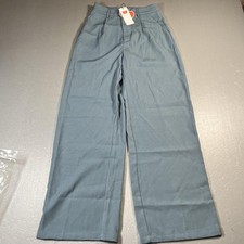 Cider Pants Womens XS Blue High Waist Wide Leg Dress Trousers Polyester Slacks