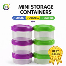 6pc Mini Storage Containers 35ml Small Food Pots Screw Lid Travel Pots