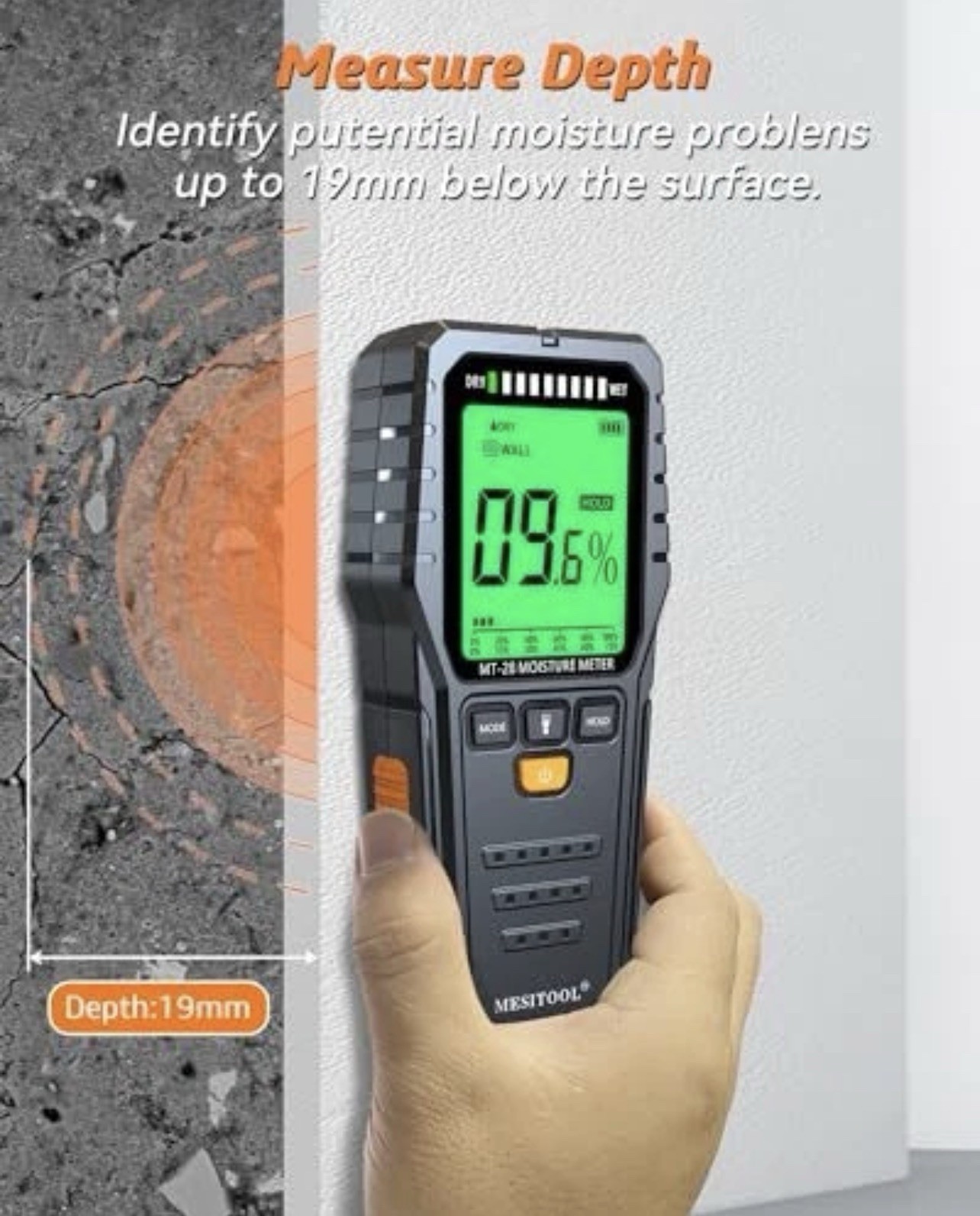 Pinless Moisture Meter Digital Wood Detector for Drywall Battery and Case