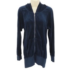 Y2K Juicy Couture Women Medium Blue Velour Extra Long Full Zip Track Suit Hoodie
