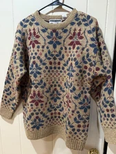 Vintage Jennifer Moore Sweater Womens Medium Floral Shetland Wool Pullover 80s