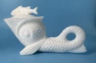 Vintage Kemple White Milk Glass Dolphin Koi Fish Lidded Candy Dish Covered Dish