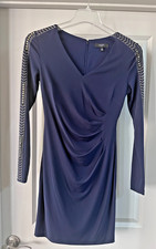 Guess Navy Runched Front Dress Size 4 Metallic Details on Sleeves