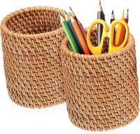 2X Rattan Stiftehalter Organizer Schreibtisch BüRo Zuhause