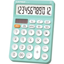Stylish Fresh Blue 12-Digit Desktop Calculator with Large LCD and Big Buttons