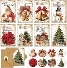 40 Pack Retro Christmas Greeting Cards Vintage Xmas Cards with Envelopes Sticker