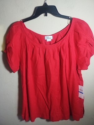 New Chaus Top Women XL Red Linen Blend Coastal Vacation Classy Boho