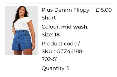 Boohoo Denim Flippy Shorts Plus Size 18 Colour: Mid Wash, Brand