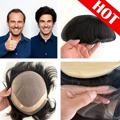 6 Inches Mono Lace Men Toupee 100% Human Hair Wig Natural Hairline Lace Front