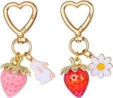 2Pcs Cute Cherry Strawberry Bag Charms Keychain Purse Accessories Charm for Wome
