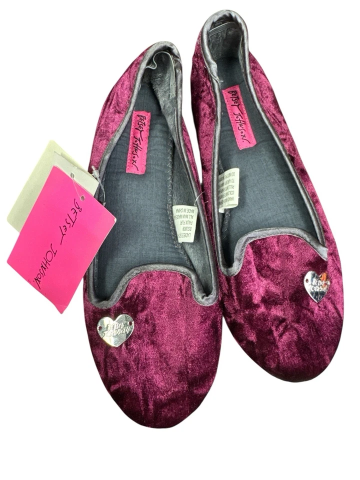 Zapatillas Betsey Johnson de terciopelo púrpura para mujer talla pequeña 5-6 nuevas con etiquetas Foto 2 de 4