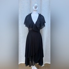 Samuel Blue vintage  Black sheer short sleeve cape wrap lingerie dress