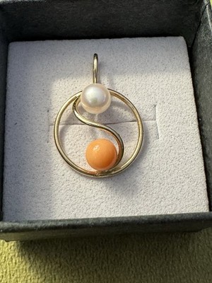 Maui Divers 14K massiver Gelbgold Yin Yang Koralle Perle Damen Frau Anhänger