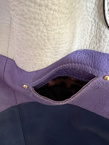 B. MAKOWSKY Tri Color Leather Hobo Shoulder Bag Buckle Accent Ivory Blue Purple - Picture 6 of 20