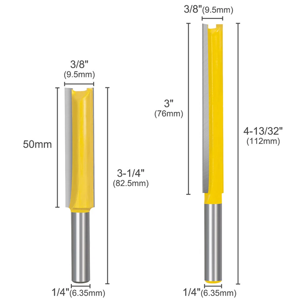 2Pcs Extra Long Straight Router Bit Flute Flush Trim Route Bit 1/4'' Shank 2'' - image 2 of 4