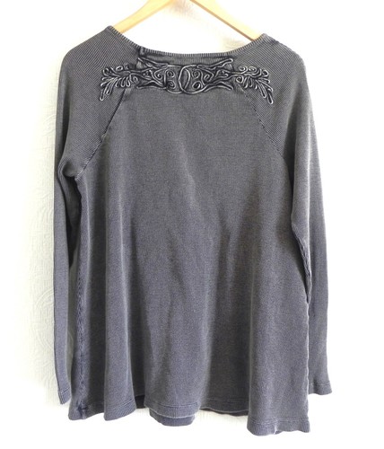 Soft Surroundings Tunic Waffle Cotton Rustic Gray Embroidery Trim Size L - Picture 4 of 10