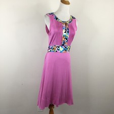 BCBGMAXAZRIA Womens sz Small/Medium Pink Multi-Color Print Pleats Belted Dress